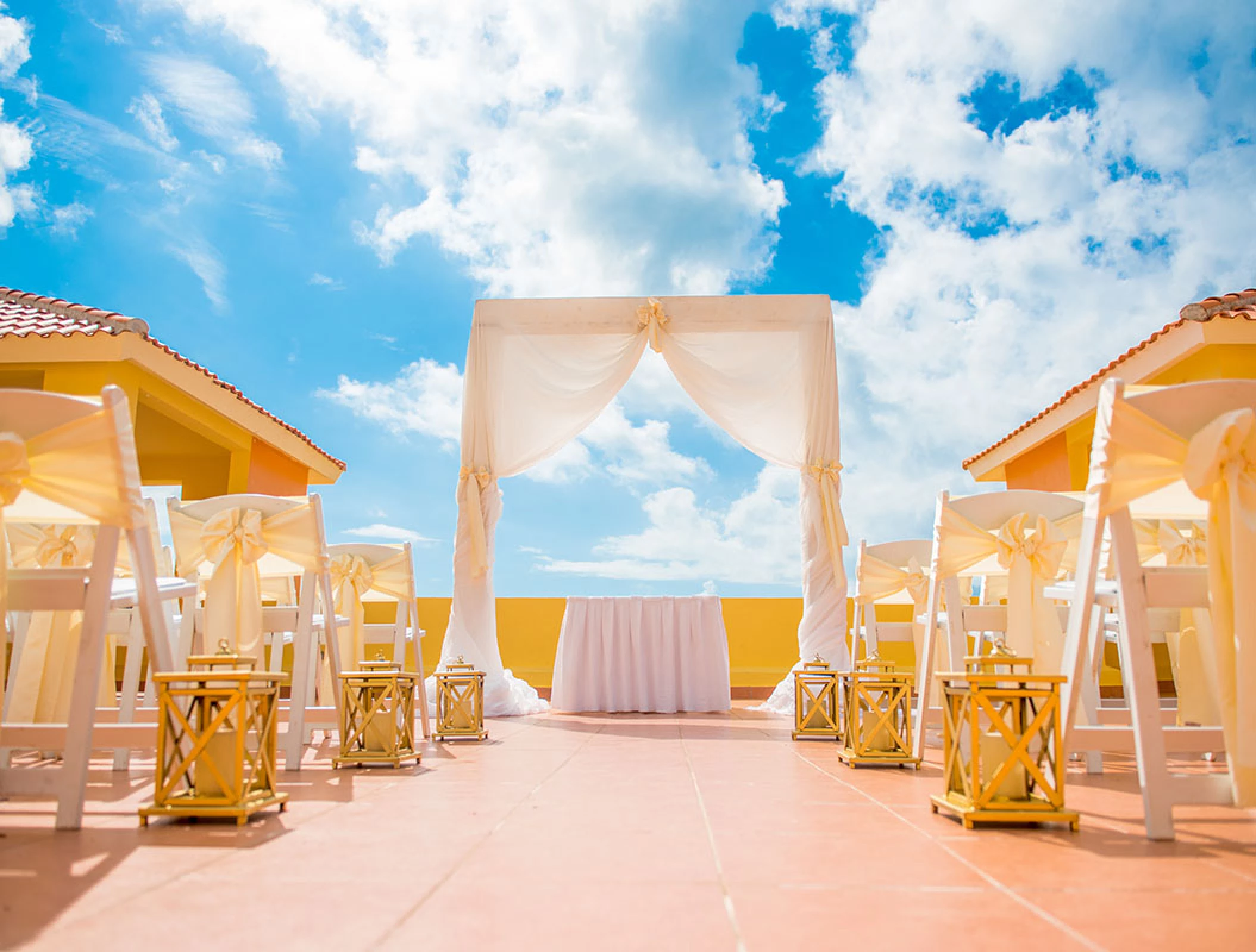 Wedding ceremony setup at Terrace Venue in Ocean Coral & Turquesa resort.