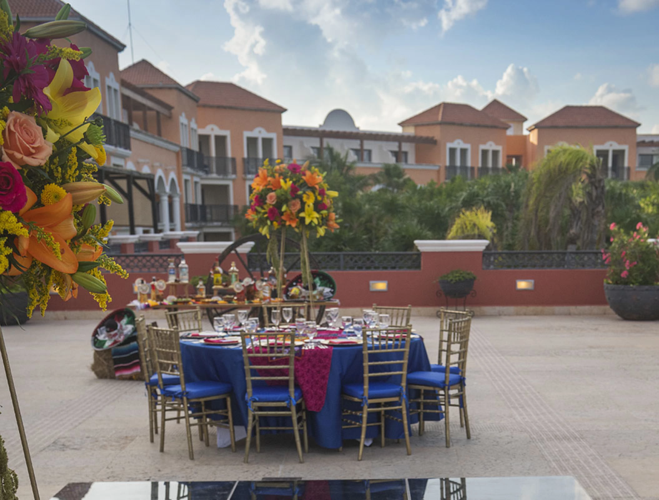 Wedding reception setup detail at Terrace Venue in Ocean Coral & Turquesa resort.