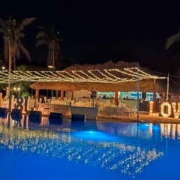 Wedding reception setup on la creperie at Ocean Coral & Turquesa Resort.