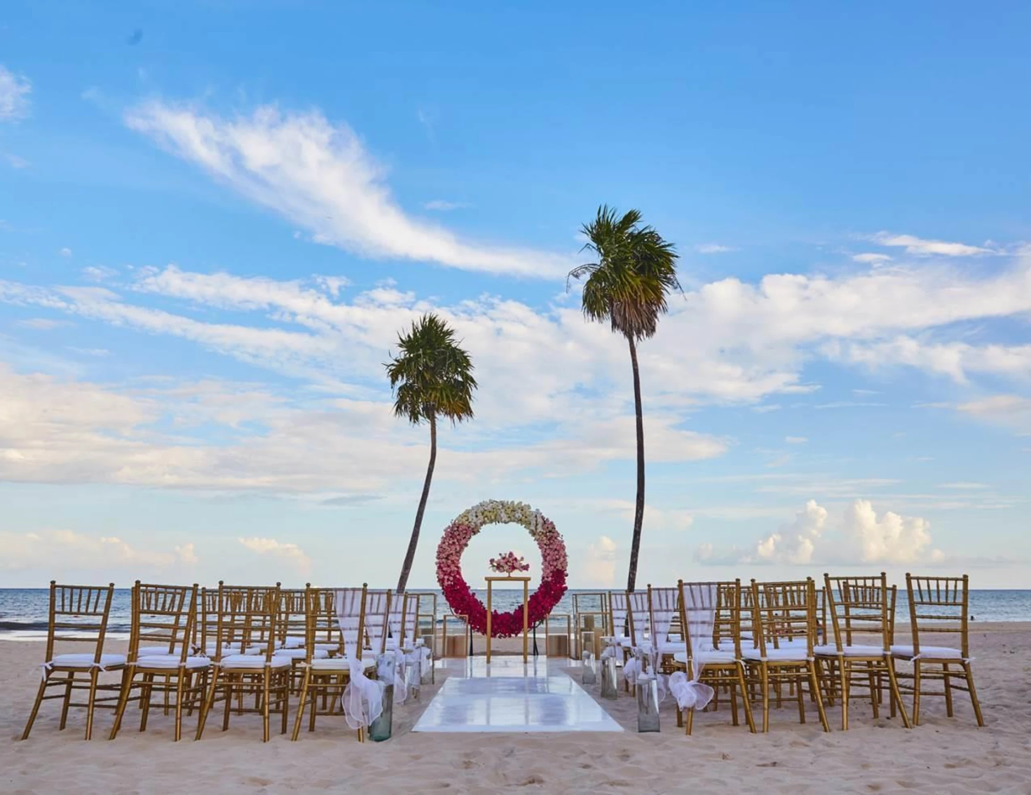 Ceremony decor on north beach at Paradisus Playa del Carmen