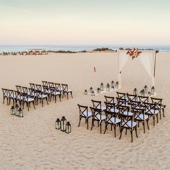 Ceremony decor on the beach venue at Paradisus Los Cabos