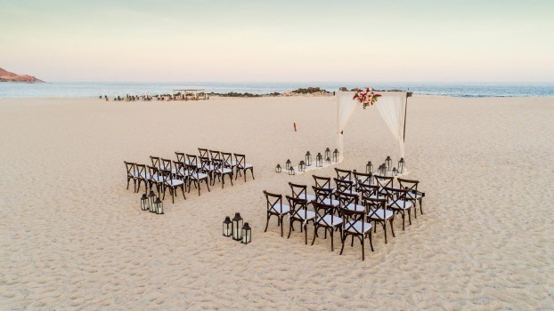 Ceremony decor on the beach venue at Paradisus Los Cabos