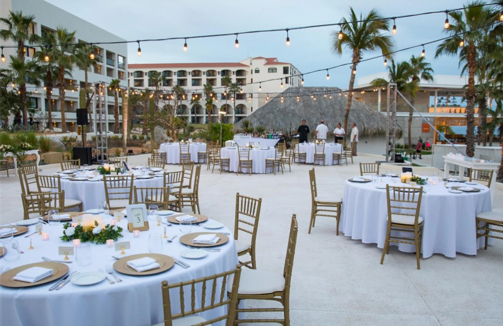 Cocktail party in the central garden area at Paradisus Los Cabos