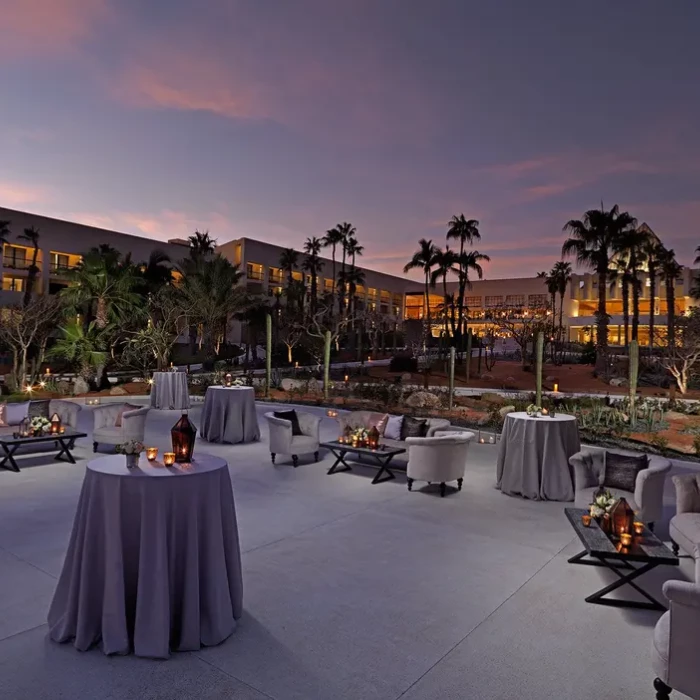 Cocktail party in the central garden area at Paradisus Los Cabos