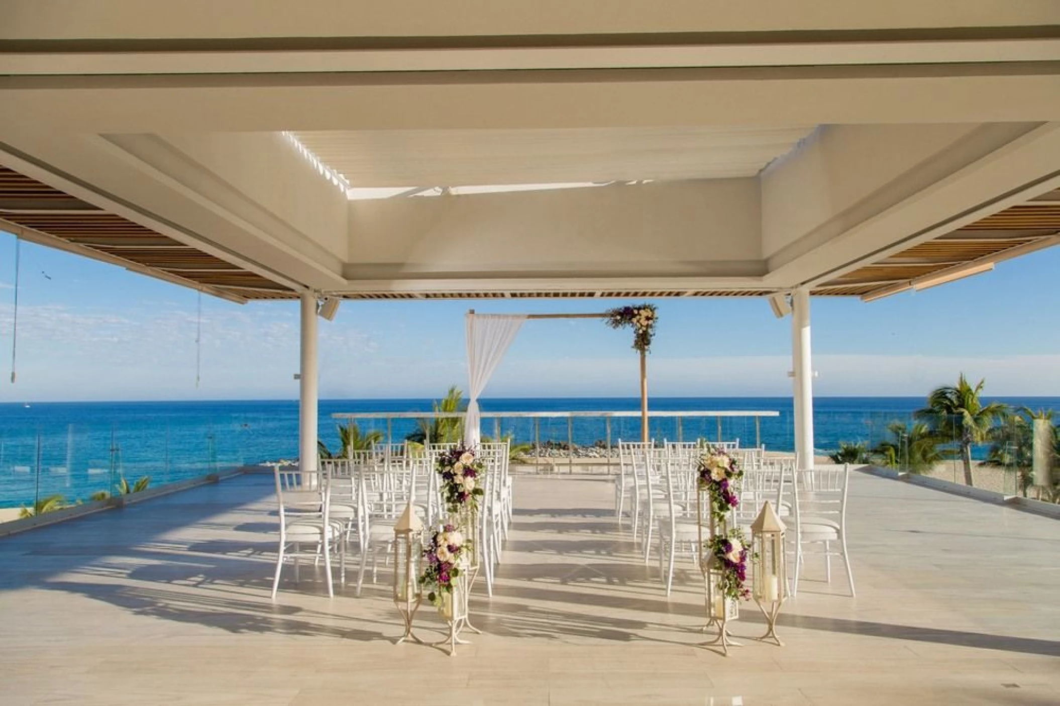 Ceremony decor on the rooftop venue at paradisus los cabos