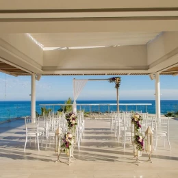 Ceremony decor on the rooftop venue at paradisus los cabos