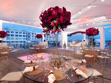 Wedding reception decor on Rooftop at Planet Hollywood Cancun Resort and Spa