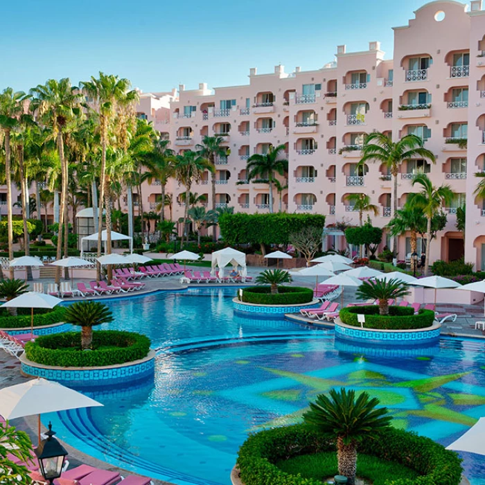 Pueblo Bonito Rose Pool and buildings.