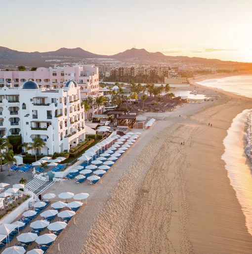 Aerial view beach club at Pueblo Bonito Los Cabos Beach Resort