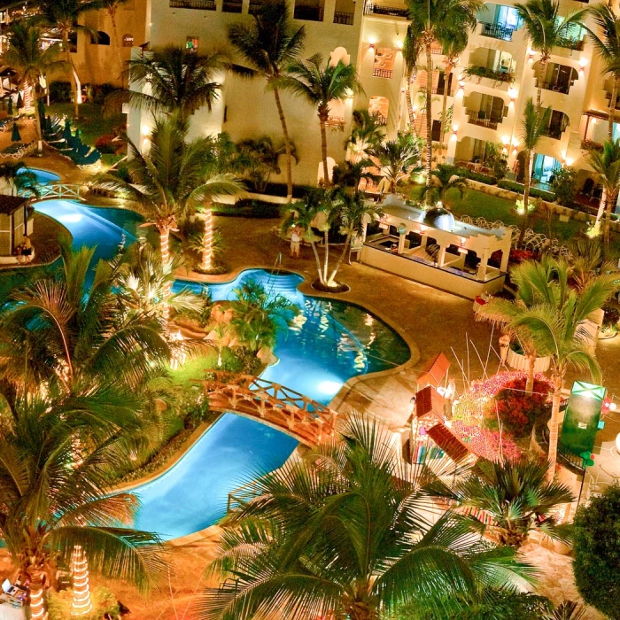 Aerial view of the main pool at Pueblo Bonito Los Cabos Beach Resort