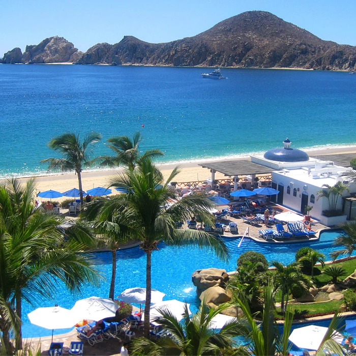 Beach and main pool view at Pueblo Bonito Los Cabos Beach Resort