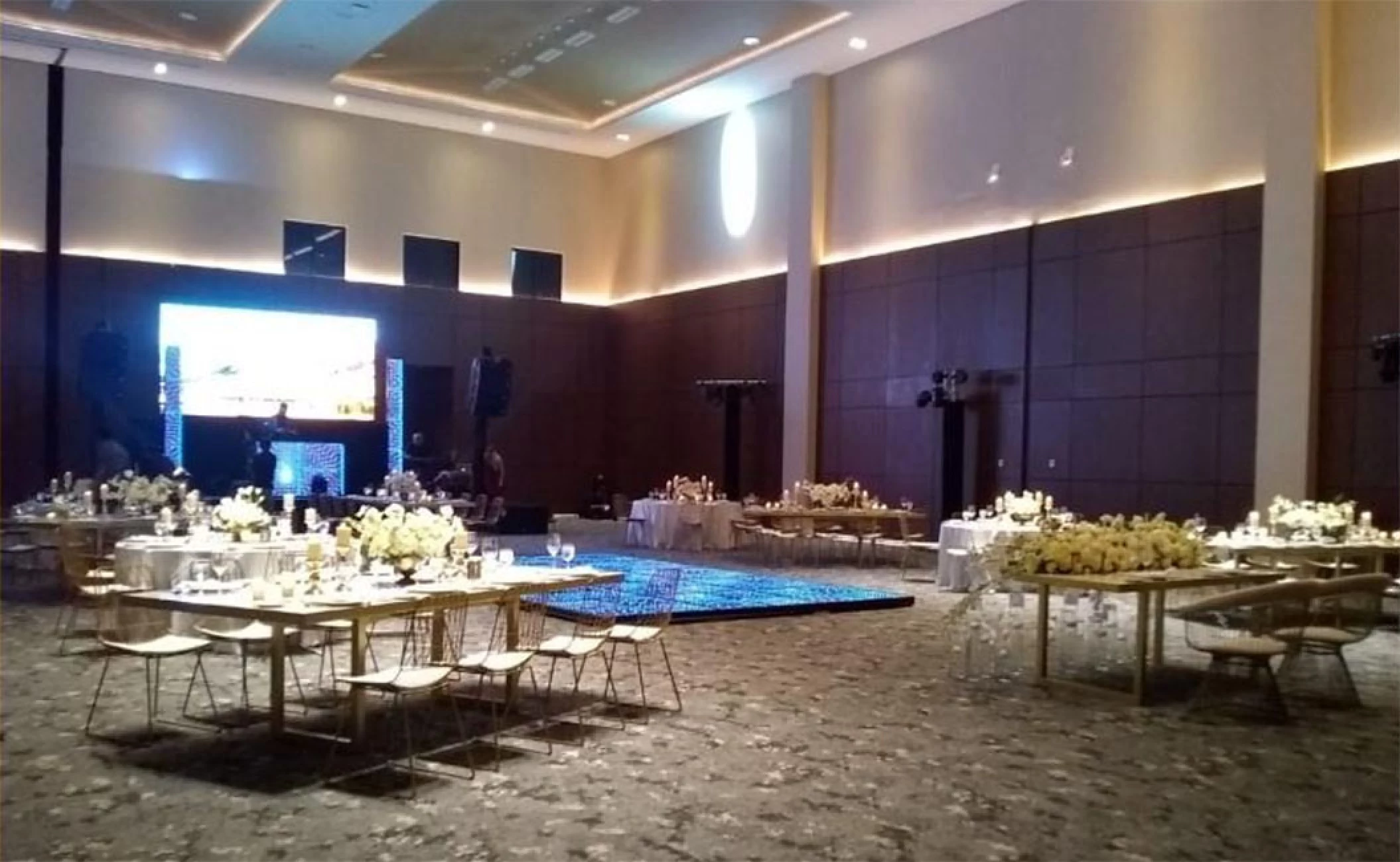 Wedding decor in the ballroom at atelier playa mujeres resort