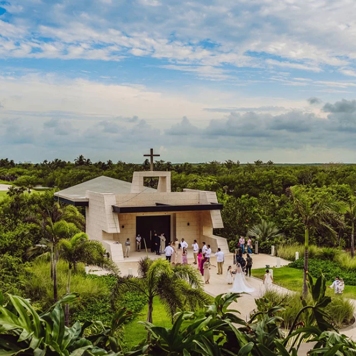 Aerial view of Chapel in Atelier Playa Mujeres resort.