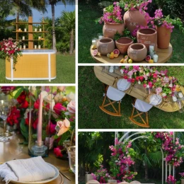 Blush wedding package decor collage at Atelier Playa Mujeres