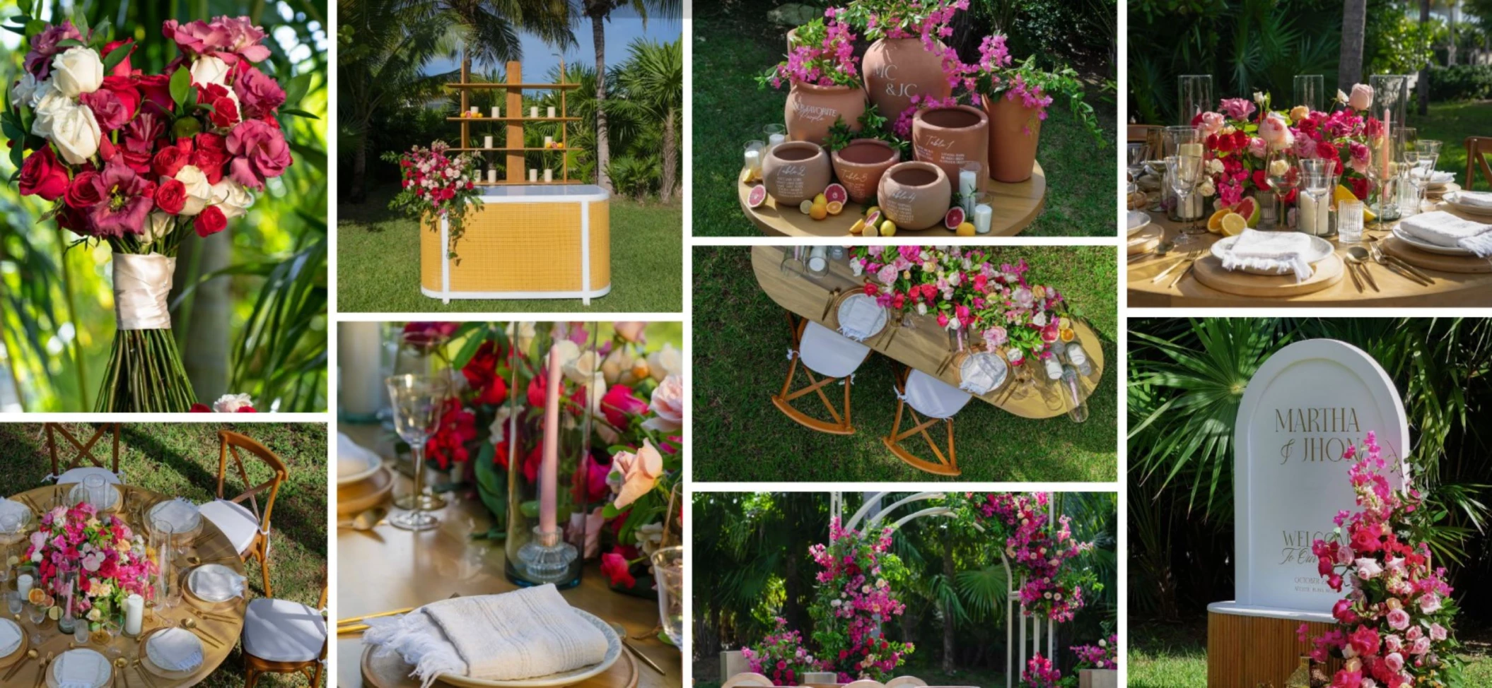 Blush wedding package decor collage at Atelier Playa Mujeres