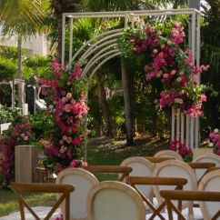 Blush wedding package decor and setup at Atelier Playa Mujeres