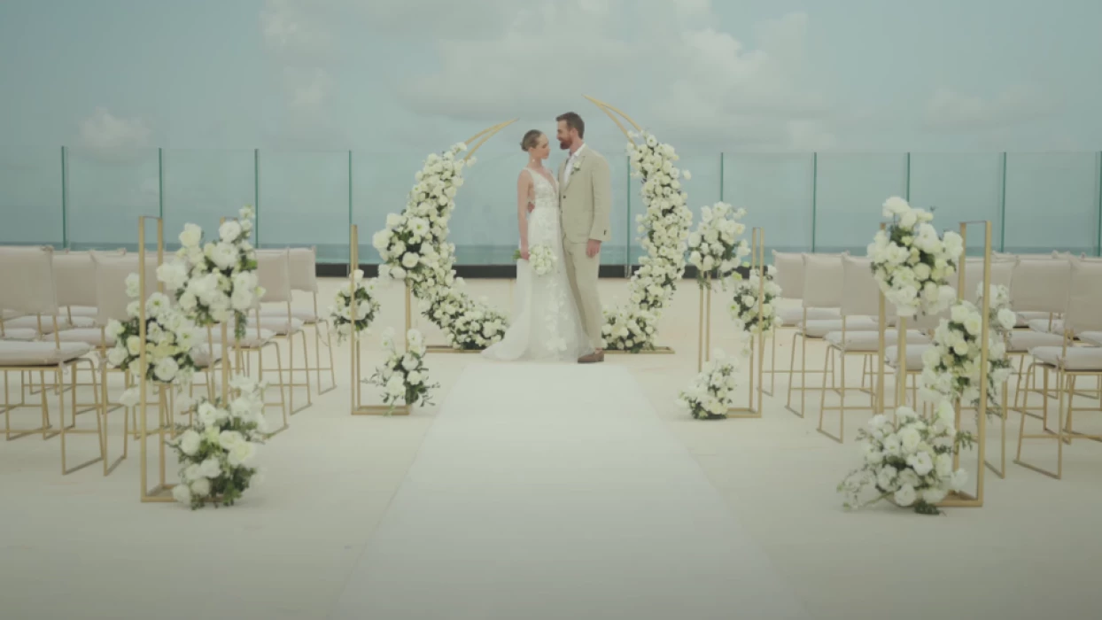 bride and groom on the terrace venue at AVA Resort Cancun