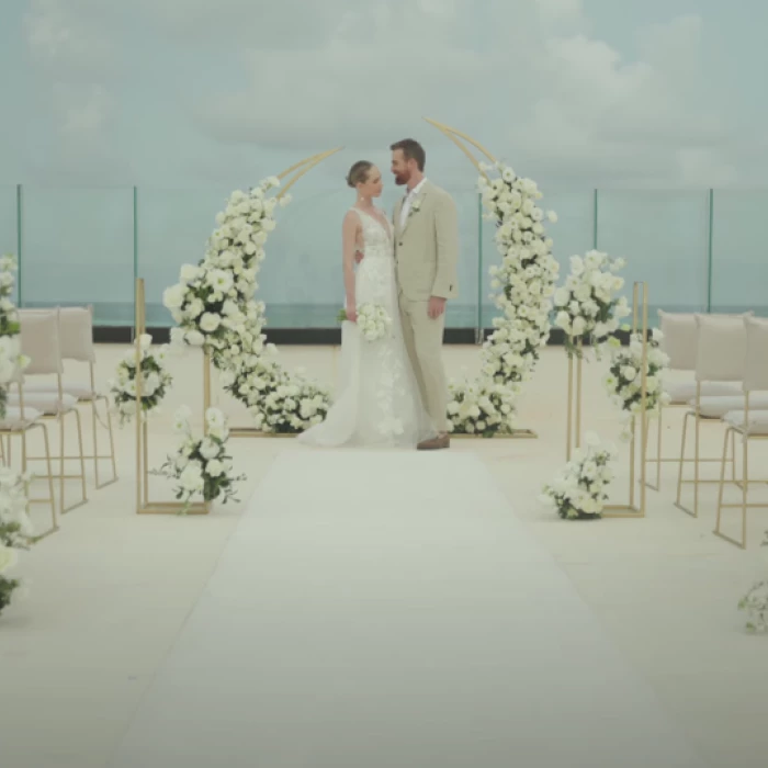 bride and groom on the terrace venue at AVA Resort Cancun