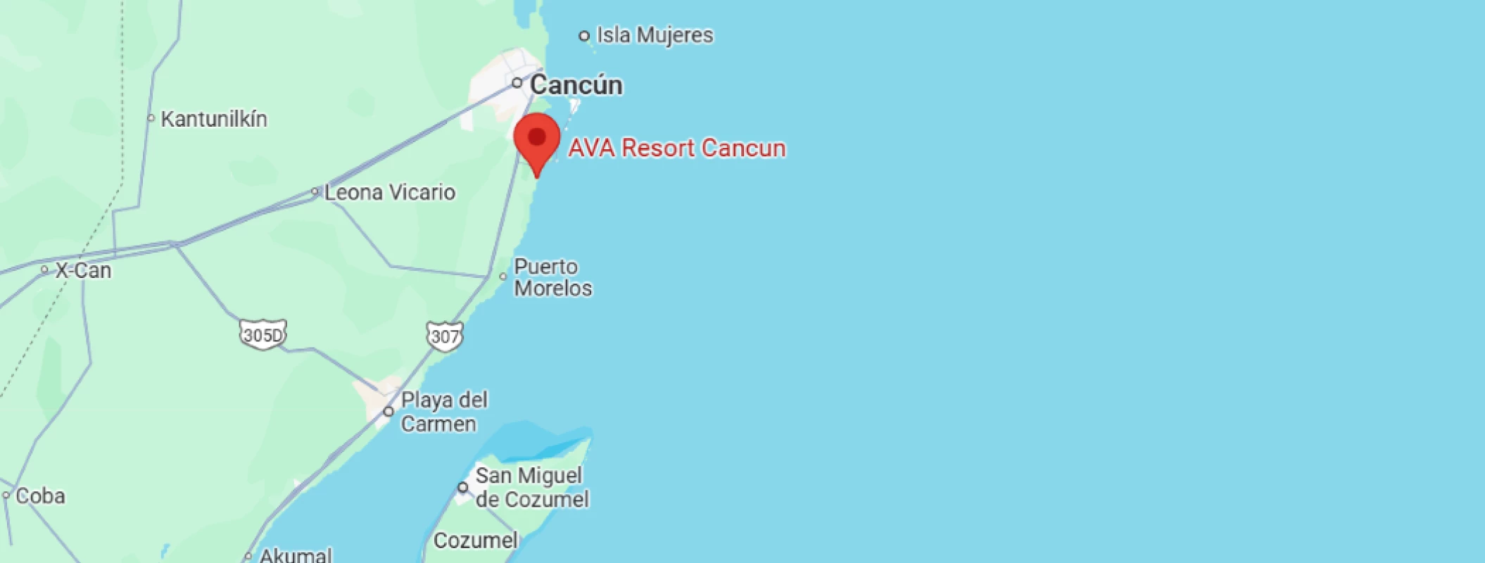 map showing location of ava cancun in mexico