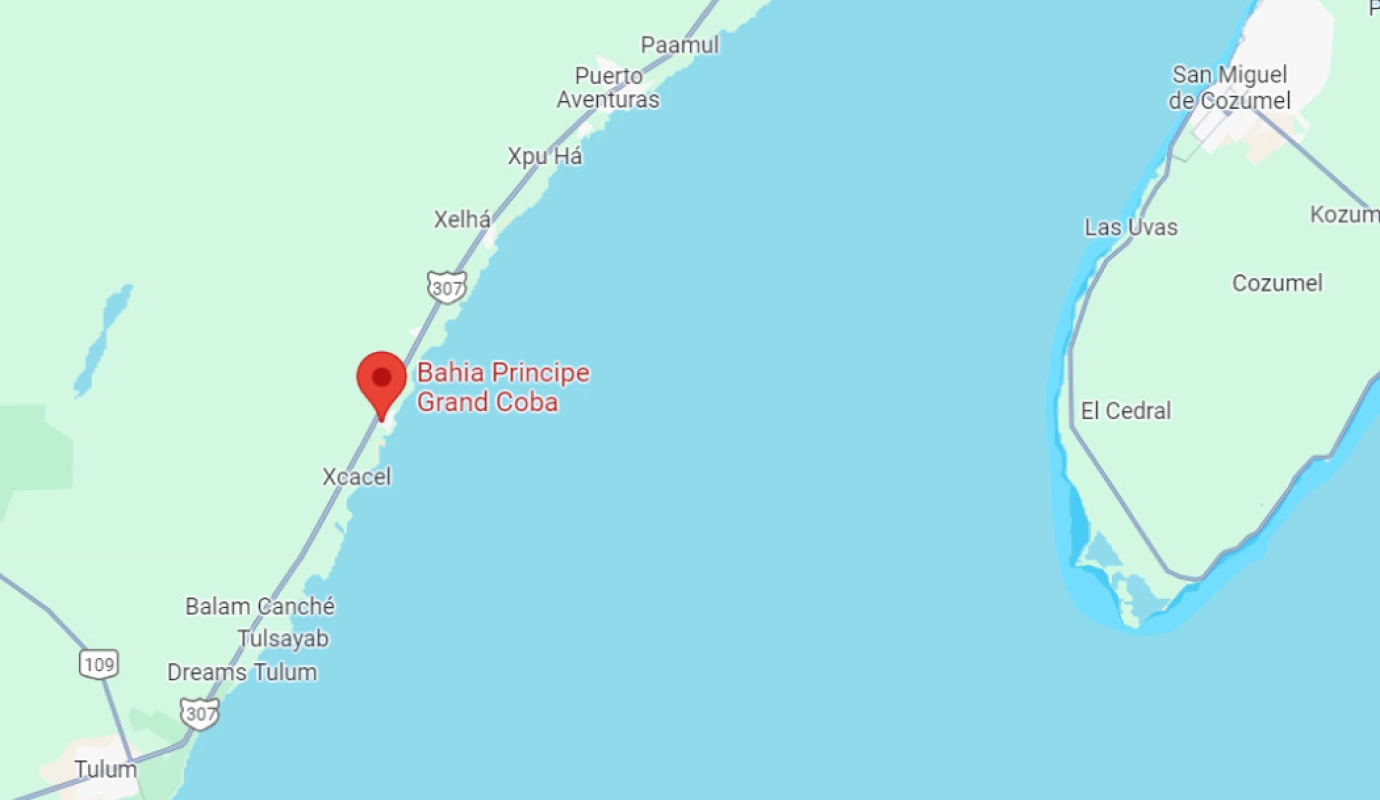 map showing location of Bahia Principe Grand Coba in Mexico