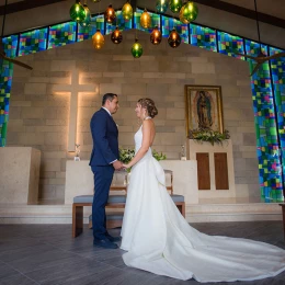 Just married couple at Chapel in Bahia Principe Riviera Maya