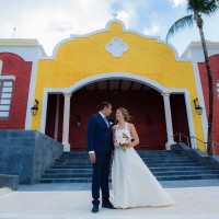 Just married couple at Chapel in Bahia Principe Riviera Maya