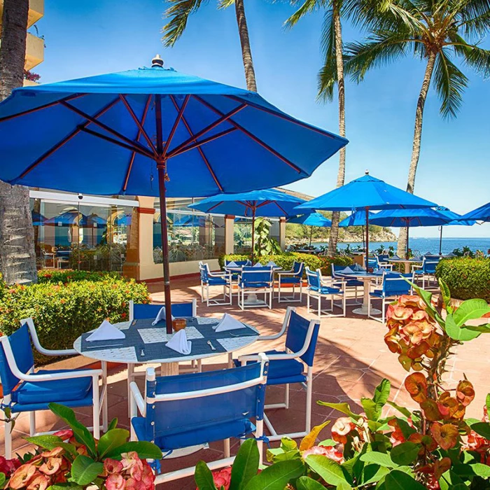 Barcelo Puerto Vallarta resort restaurant outdoors tables.