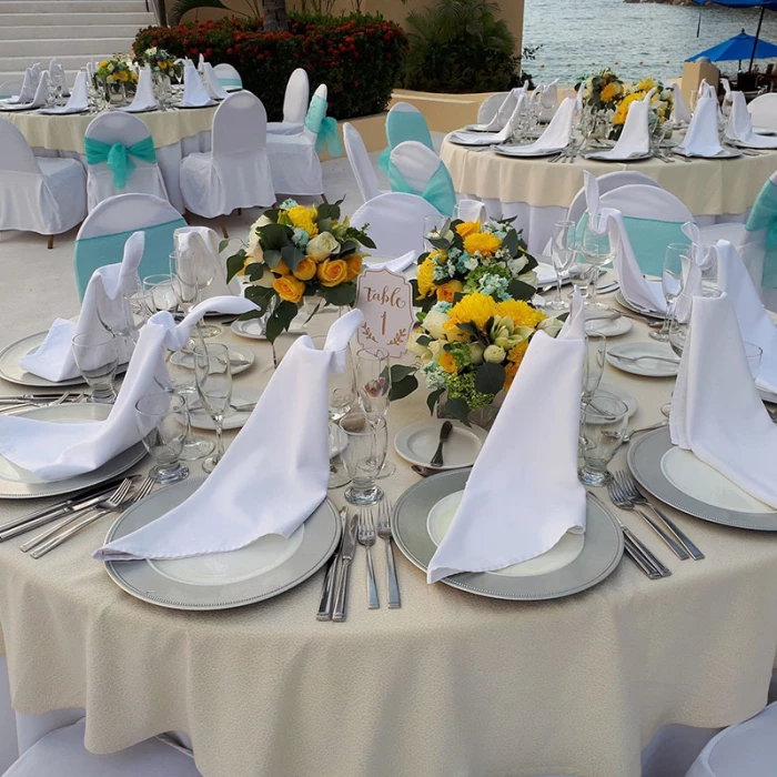 Reception decor at Barcelo Puerto Vallarta Destination Weddings.