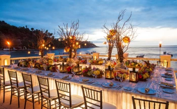 Reception decor on the deck venue by Barcelo Puerto Vallarta Destination Weddings.