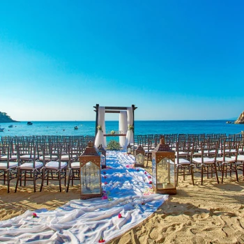 Wedding ceremony setup at Beach Venue in Barcelo Puerto Vallarta resort