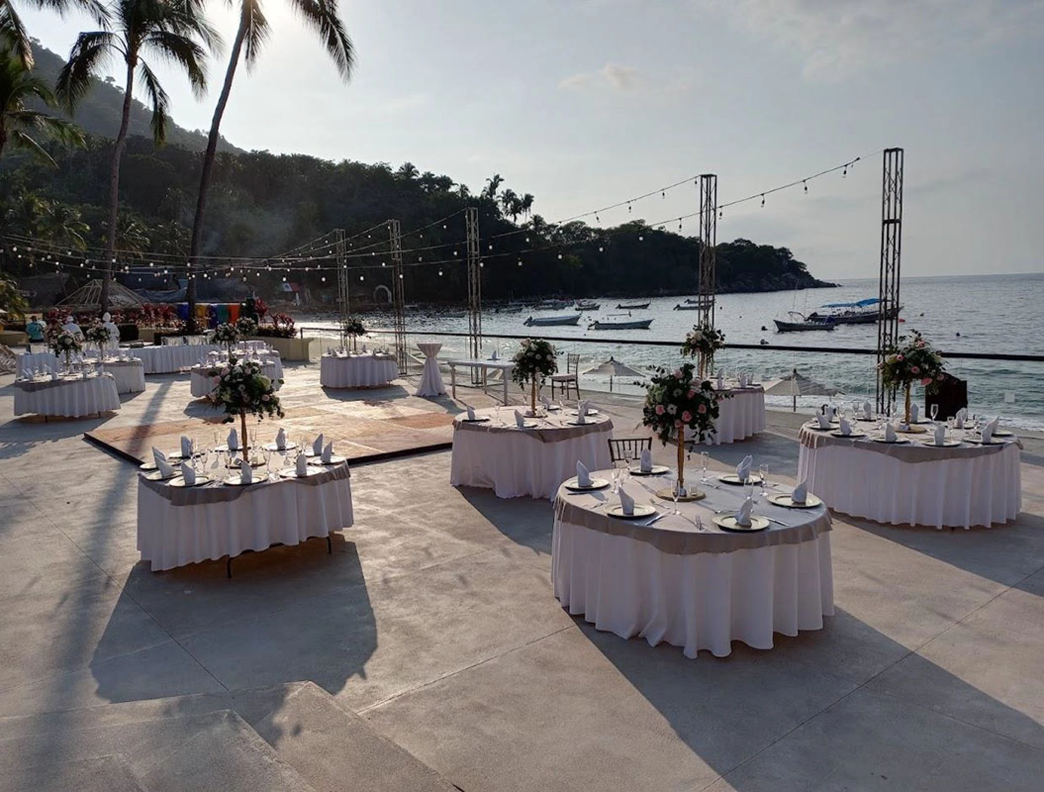 Reception decor at the Terrace wedding venue in Barcelo Puerto Vallarta
