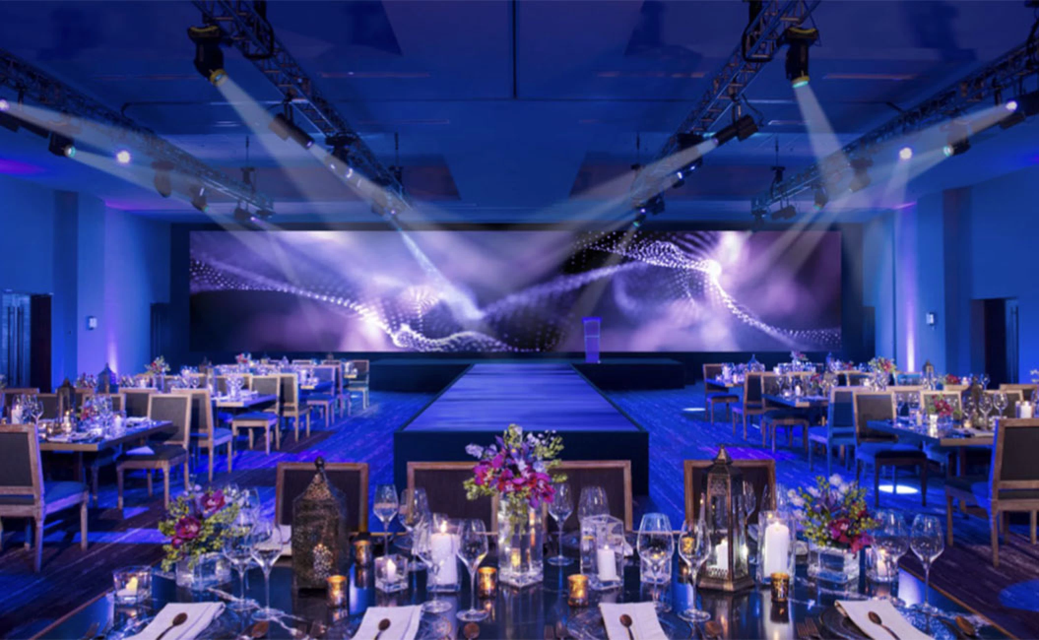 Reception setup detail at Ballroom Wedding Venue at Breathless and Secrets Riviera Cancun