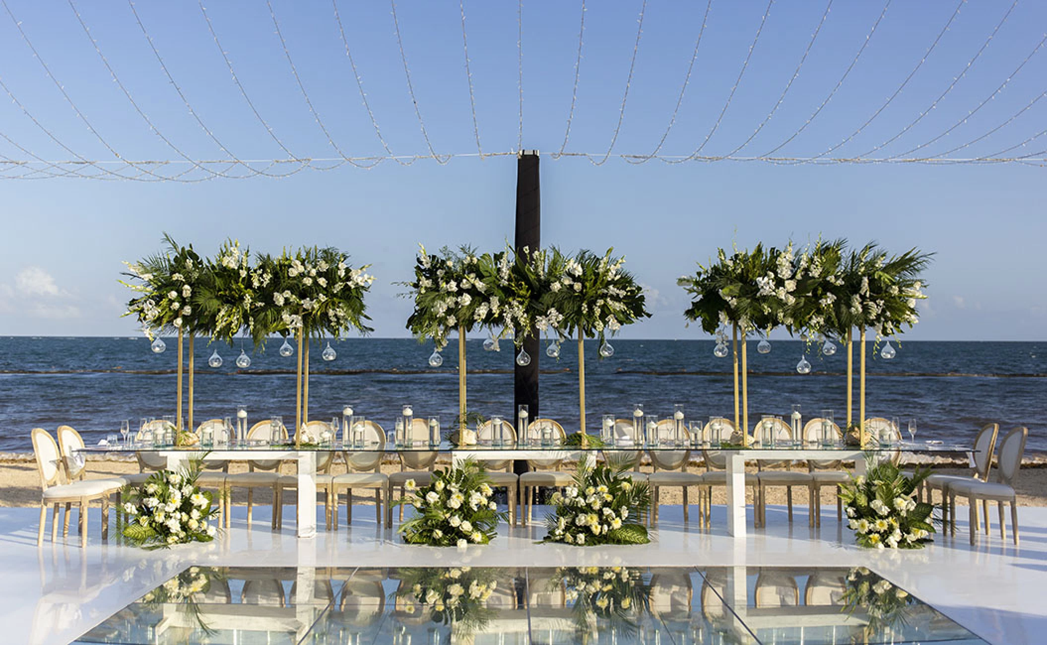Dinner reception in the beach at breathless and secrets riviera cancun