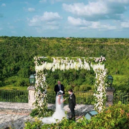 wedding setup at the altos terrace venue at Casa de Campo