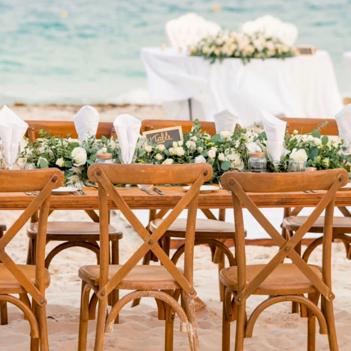 beach reception setup at Catalonia Grand Costa Mujeres