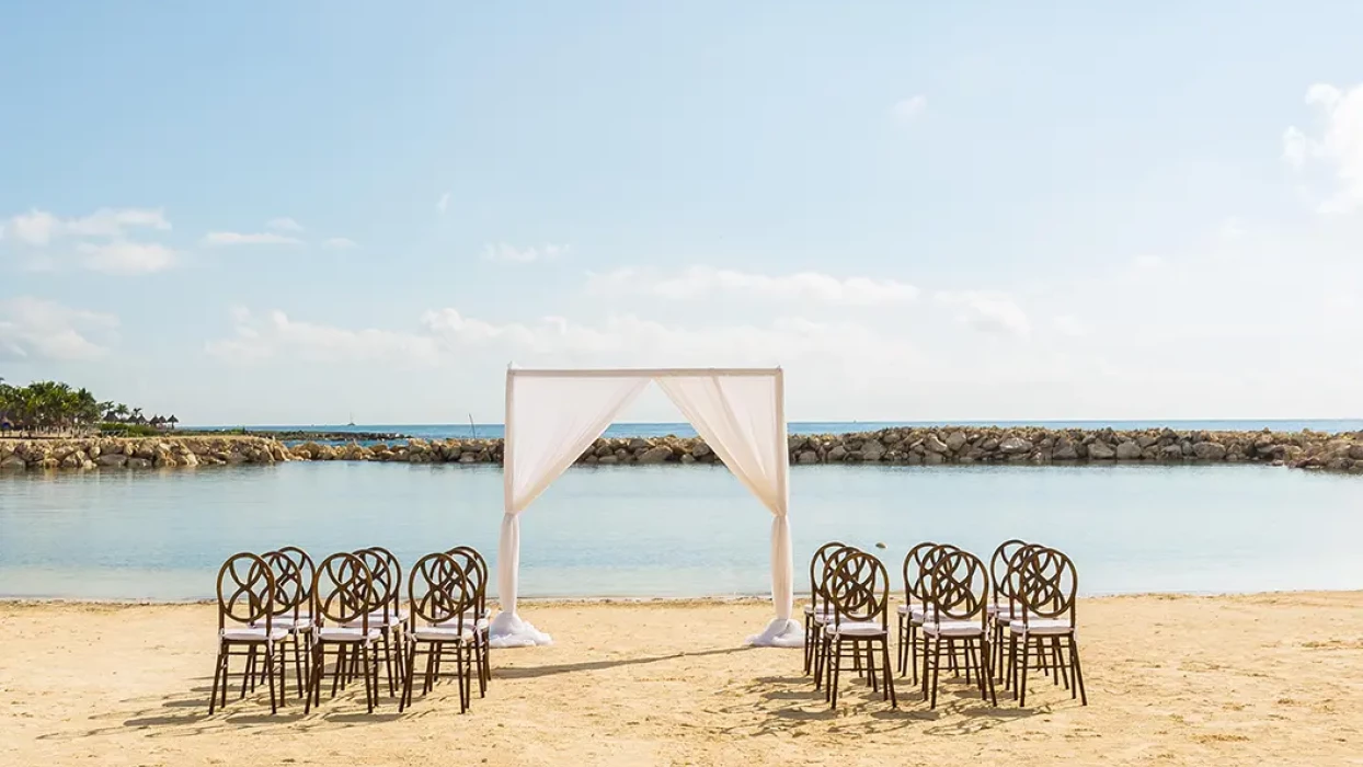 Wedding decor on the beach at Dreams Aventuras