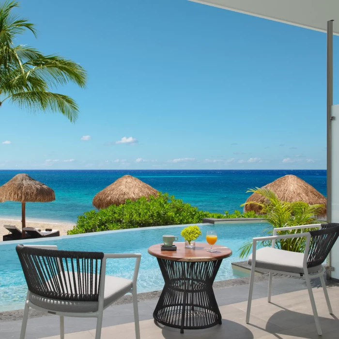 Swim out suite balcony at Dreams Cozumel Resort.