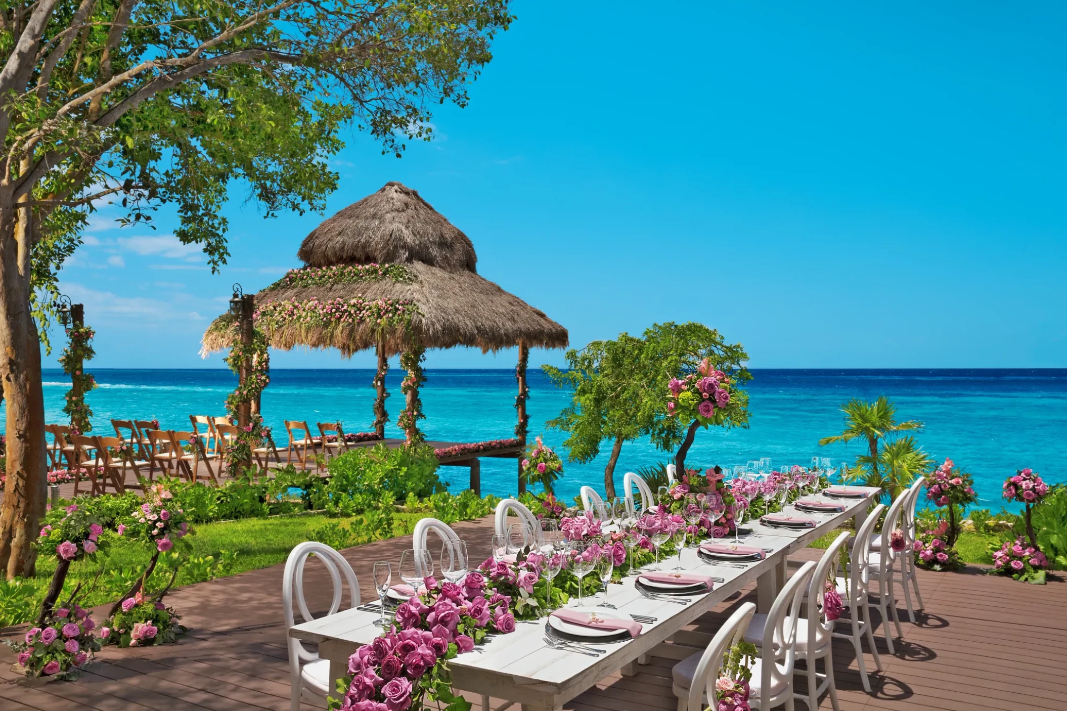 ceremony and reception decor at Dreams Cozumel Resort.