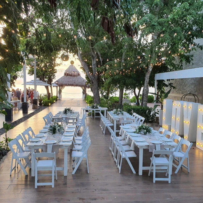 reception setup at the terrace venue at dreams cozumel cape resort