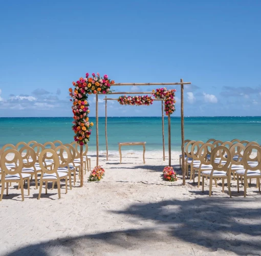 beach venue ceremony setup at Dreams Flora Resort & Spa