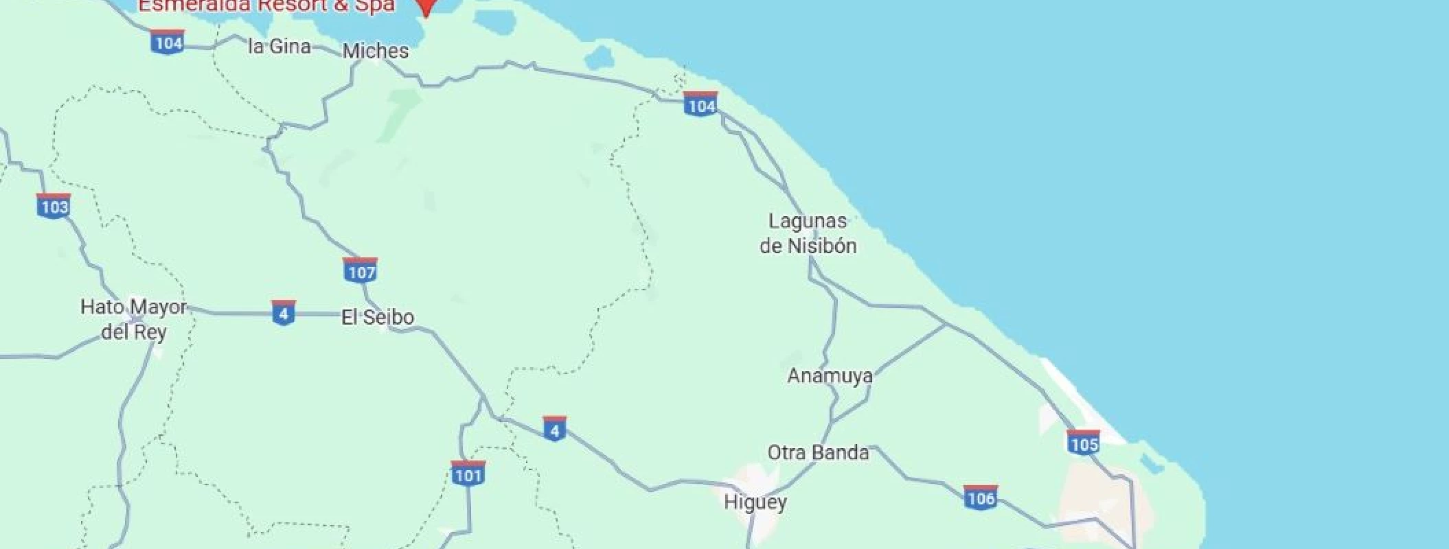 map showing location of dreams playa esmeralda in the dominican republic