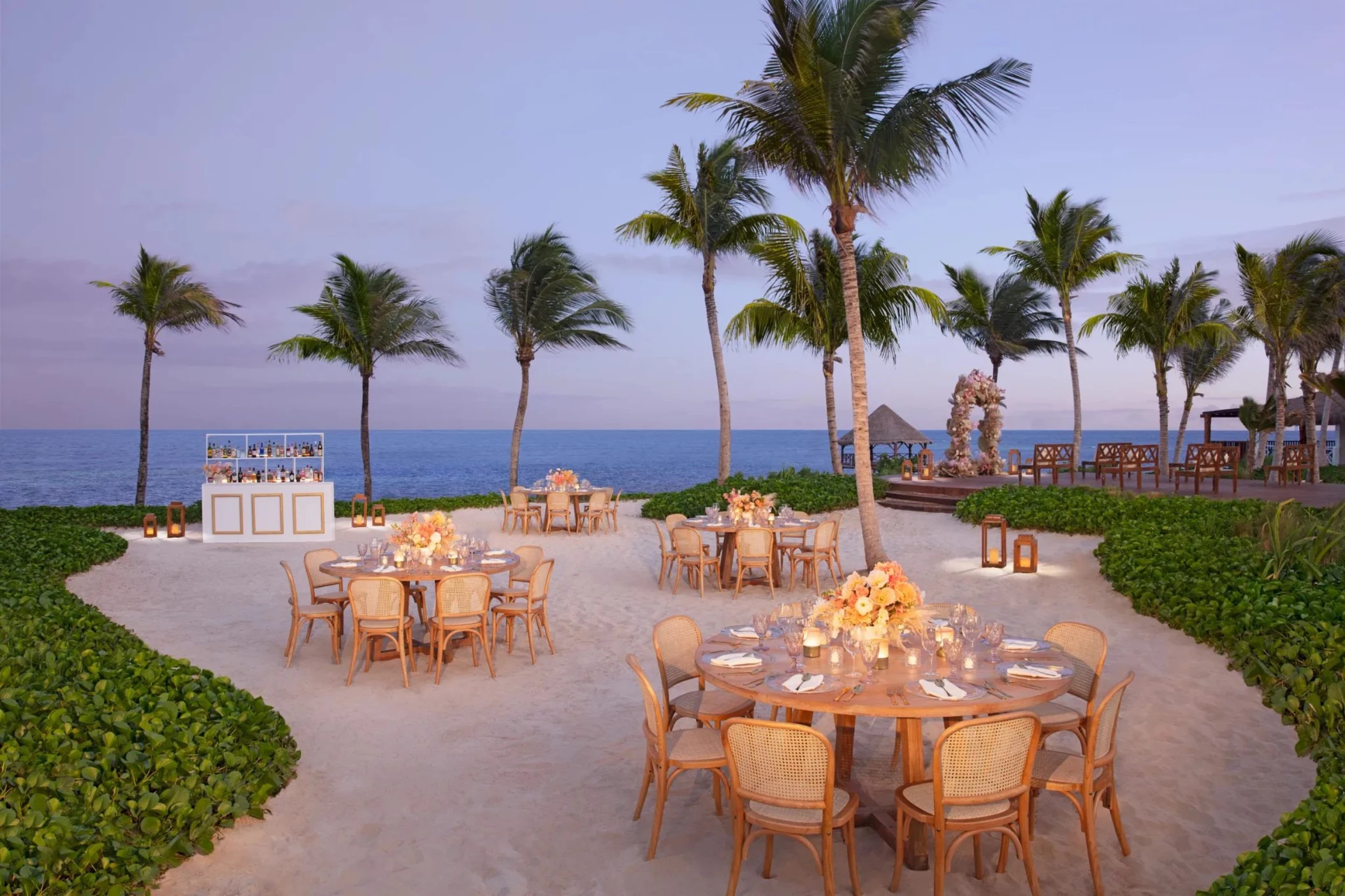 banquet setup on the papaya sand area venue at Dreams Puerto Morelos Resort & Spa