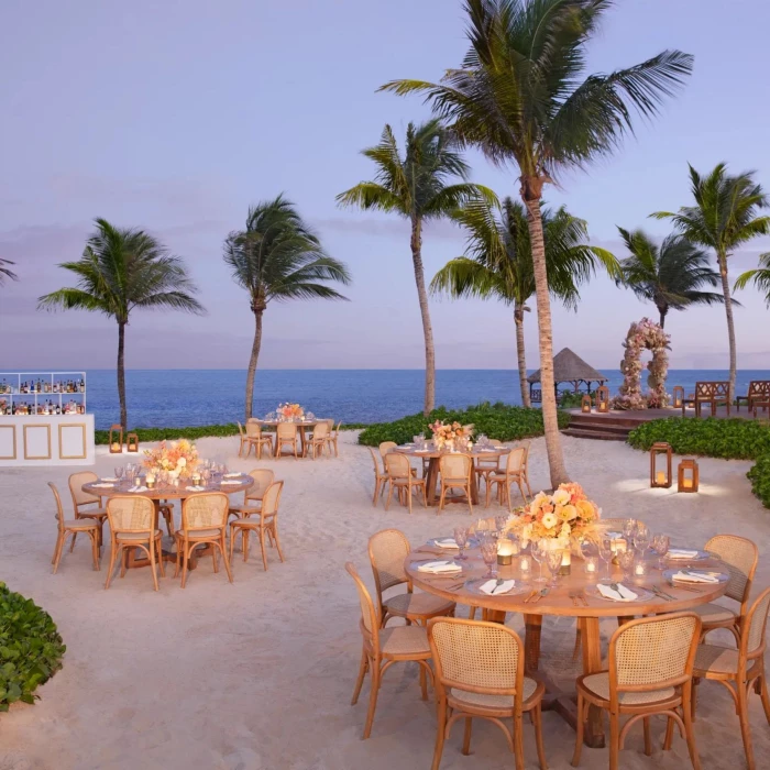 banquet setup on the papaya sand area venue at Dreams Puerto Morelos Resort & Spa