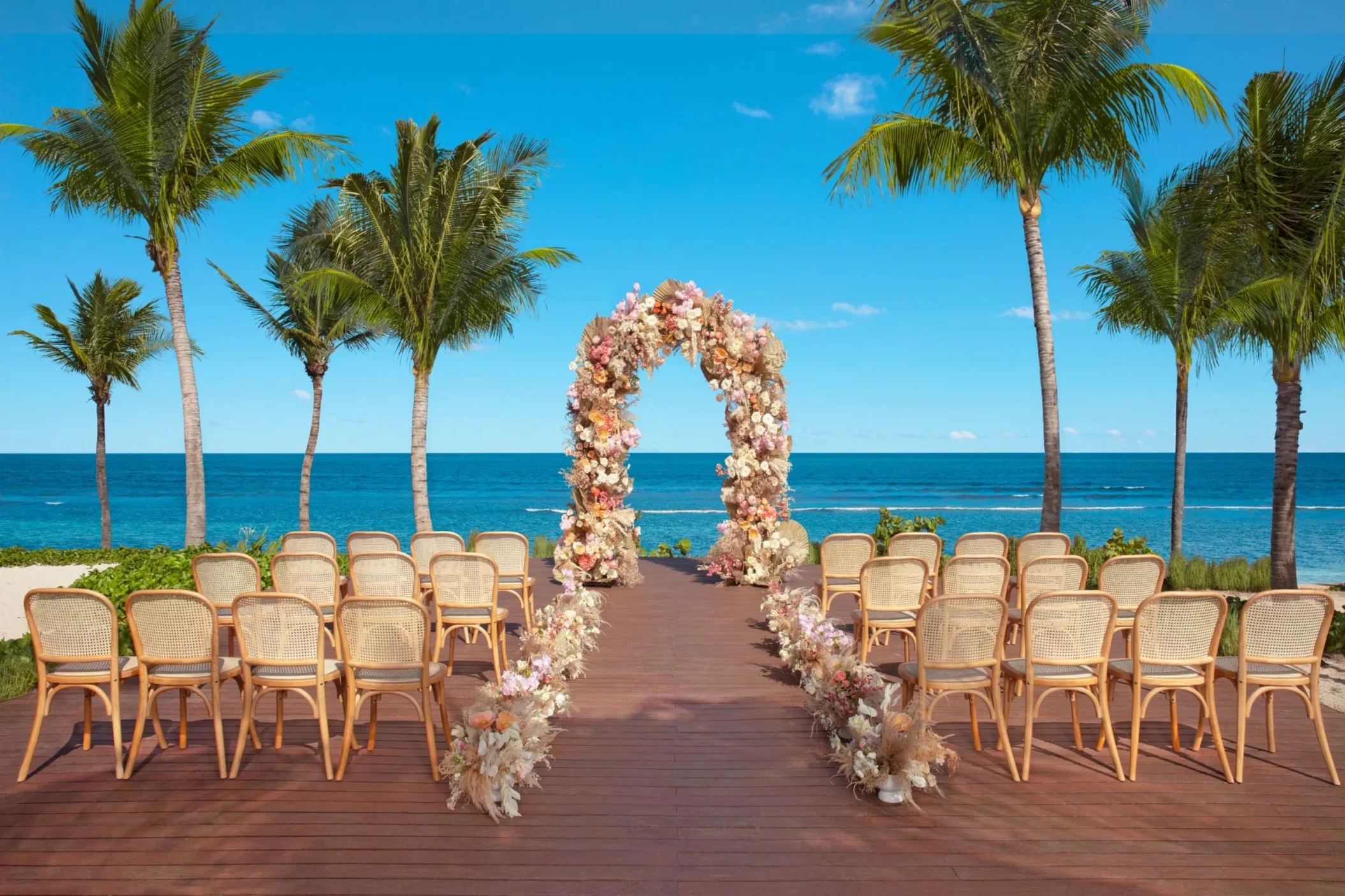 beach deck at the papaya sand area at Dreams Puerto Morelos Resort & Spa