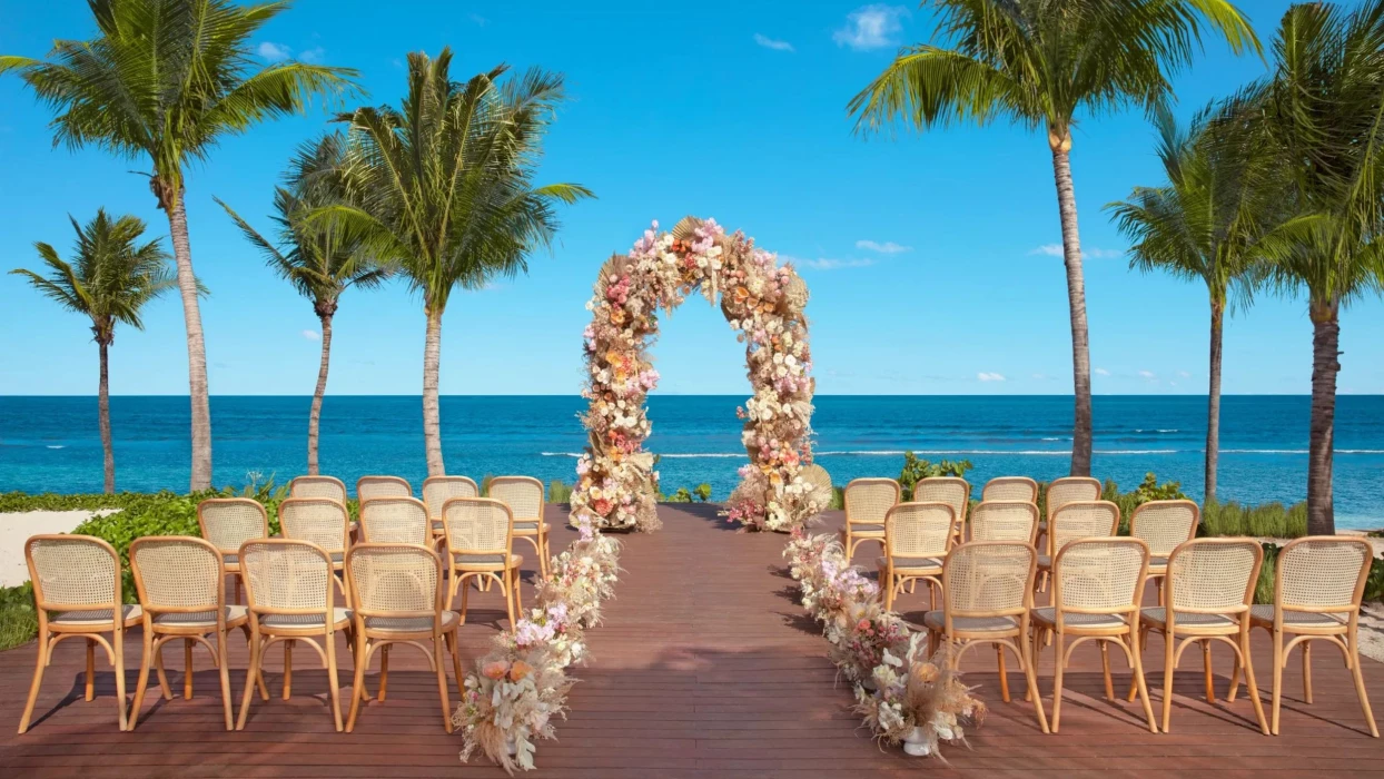 beach deck at the papaya sand area at Dreams Puerto Morelos Resort & Spa