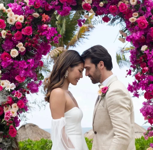 bride and groom at Dreams Puerto Morelos Resort & Spa