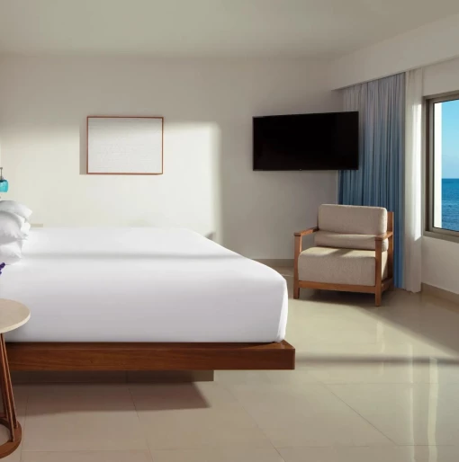 master suite bedroom of ocean view suite at Dreams Puerto Morelos Resort & Spa