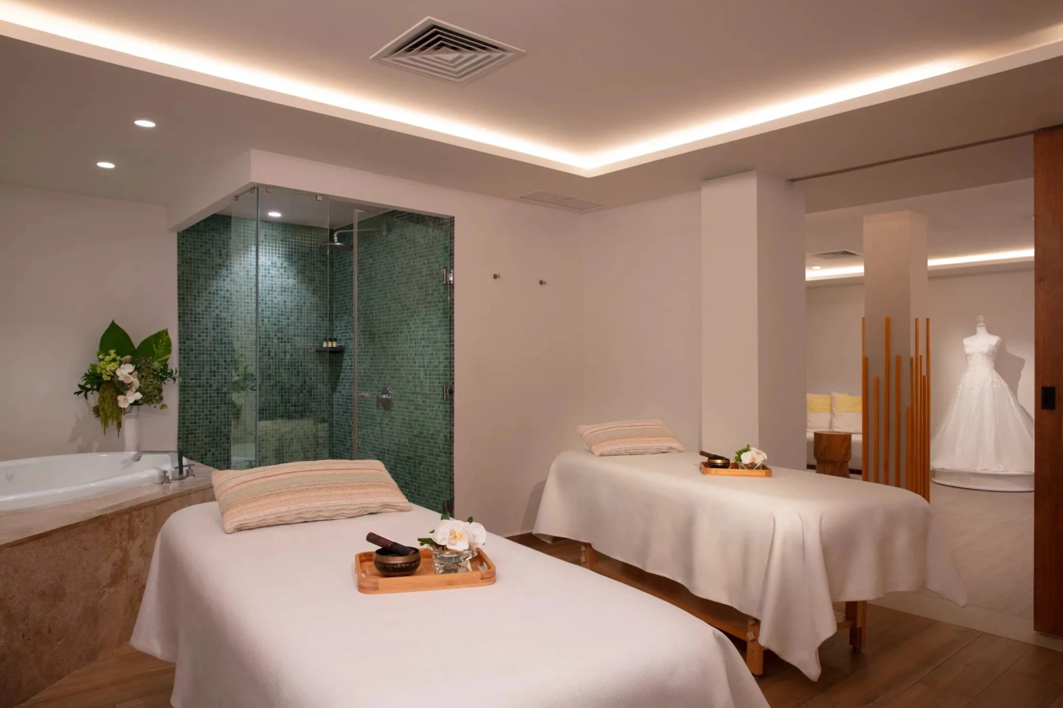treatment room and bridal suite at the spa at Dreams Puerto Morelos Resort & Spa