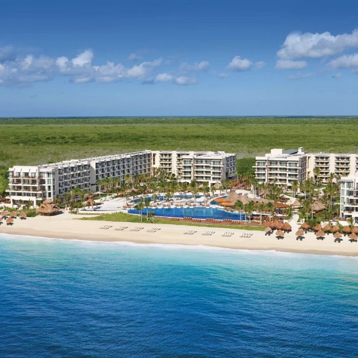 Dreams Riviera Cancun resort arial with beach