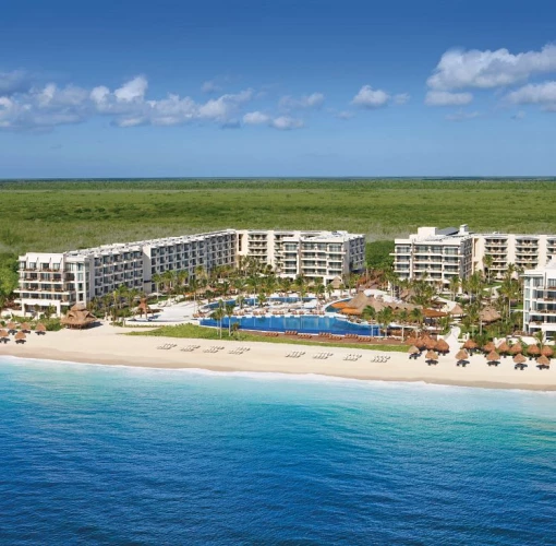 Dreams Riviera Cancun resort arial with beach